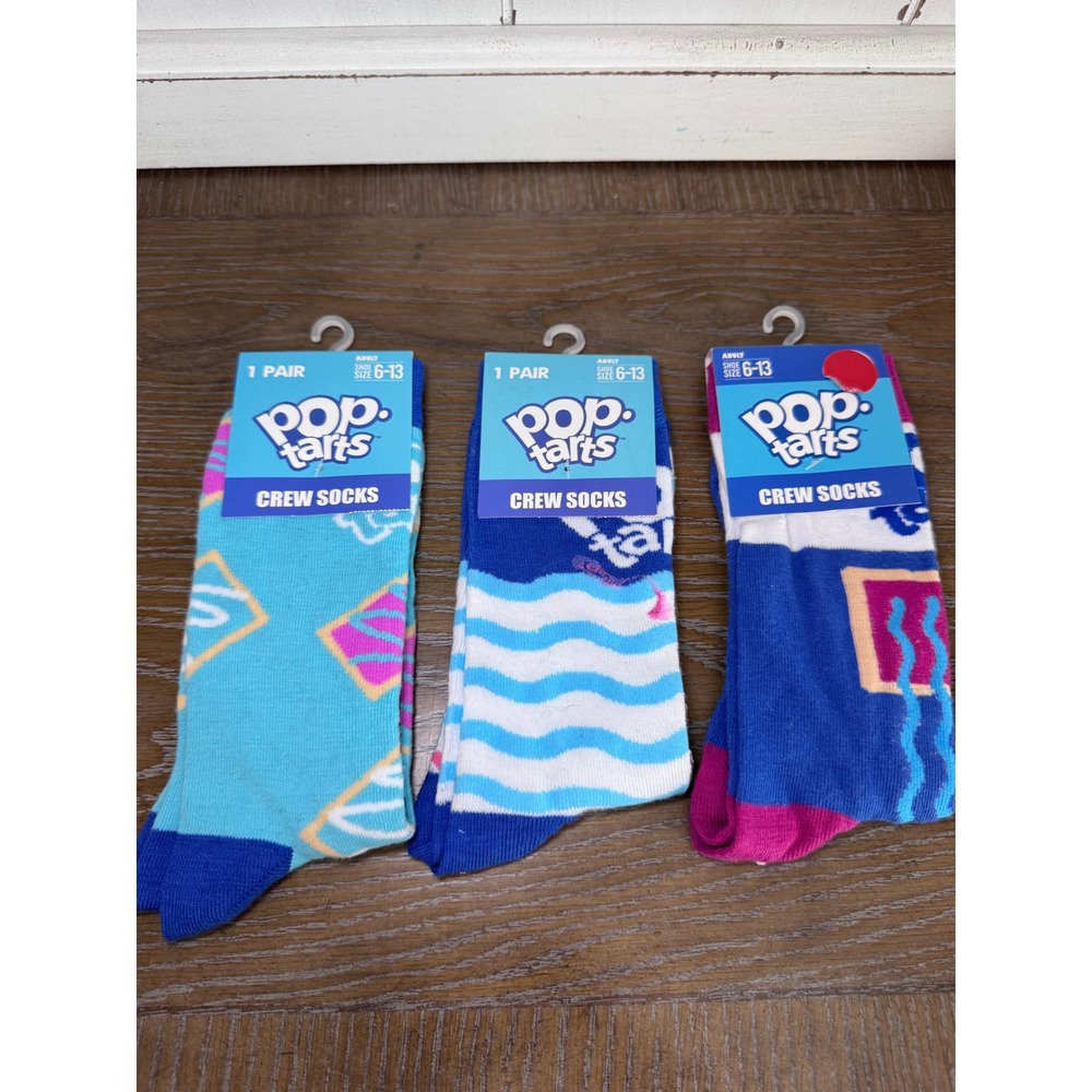 Pop-Tarts Kellogg's Crew Socks 3 Pair Blue Pink Retro 90s Snack Novelty NEW